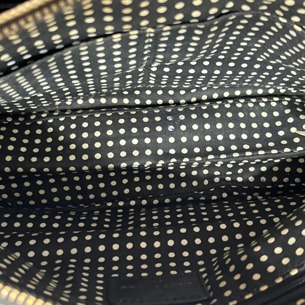 Kate Spade Villabella Ave. Celina‎ Striped Bow Wristlet Clutch Black Tan Patent